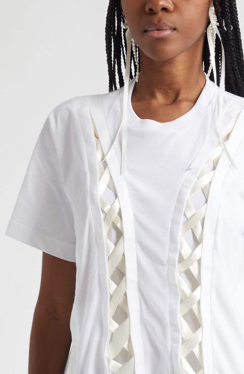 Simone Rocha Unraveling Ribbon Inset T-Shirt, Alternate, color, White