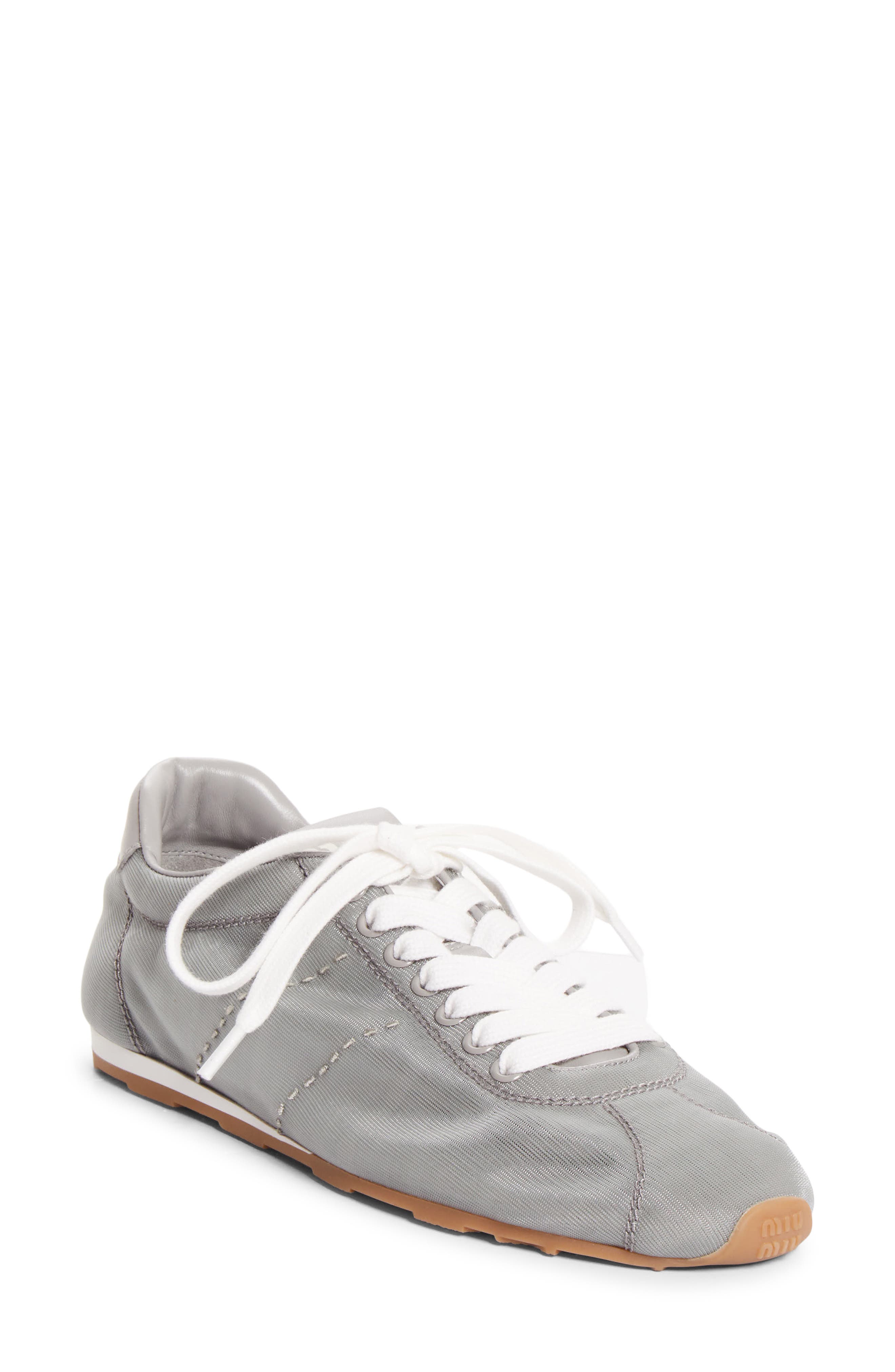 Miu Miu Plume Mesh Sneaker, Main, color, Alluminio