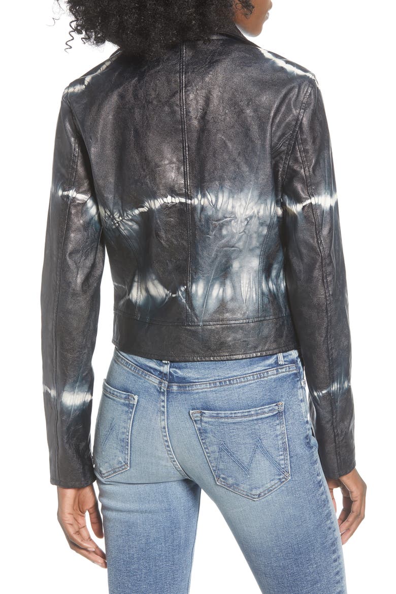 High Collar Tie Dye Faux Leather Moto Jacket, Alternate, color, BLISS FIELD