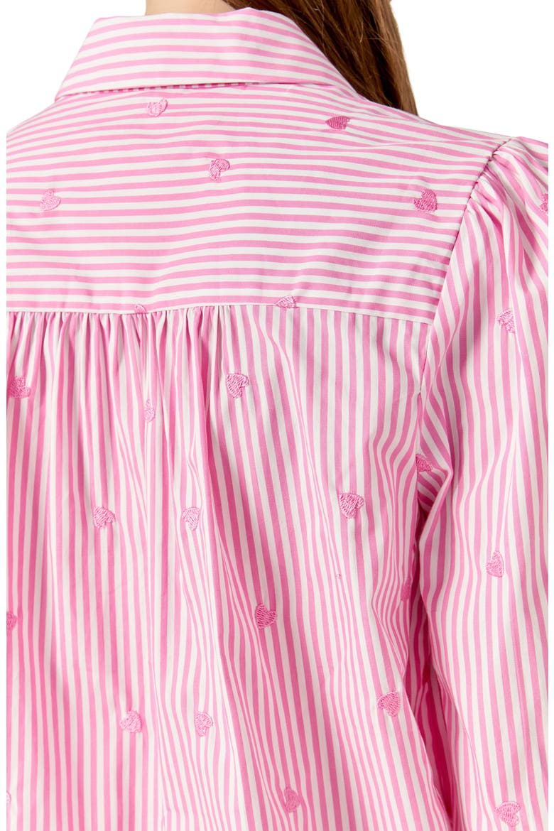 Heart Embroidery Stripe Cotton Button-Up Shirt, Alternate, color, PINK/ WHITE