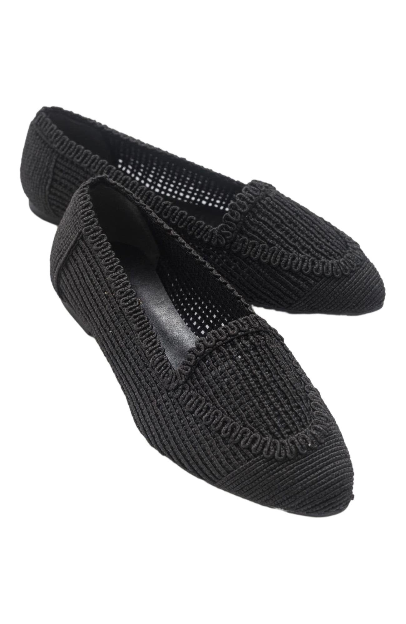 Prologue Shoes Mira Knit Ballet Flat, Main, color, Black Faux Leather
