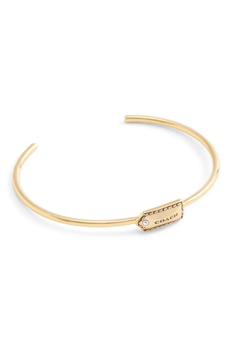 Logo Tag Thin Cuff Bracelet, Alternate, color, SHINY GOLD