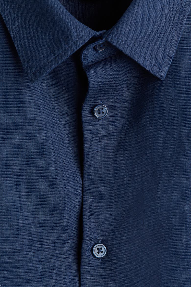 Relaxed Fit Short-sleeved Linen-blend Shirt, Alternate, color, Dark blue