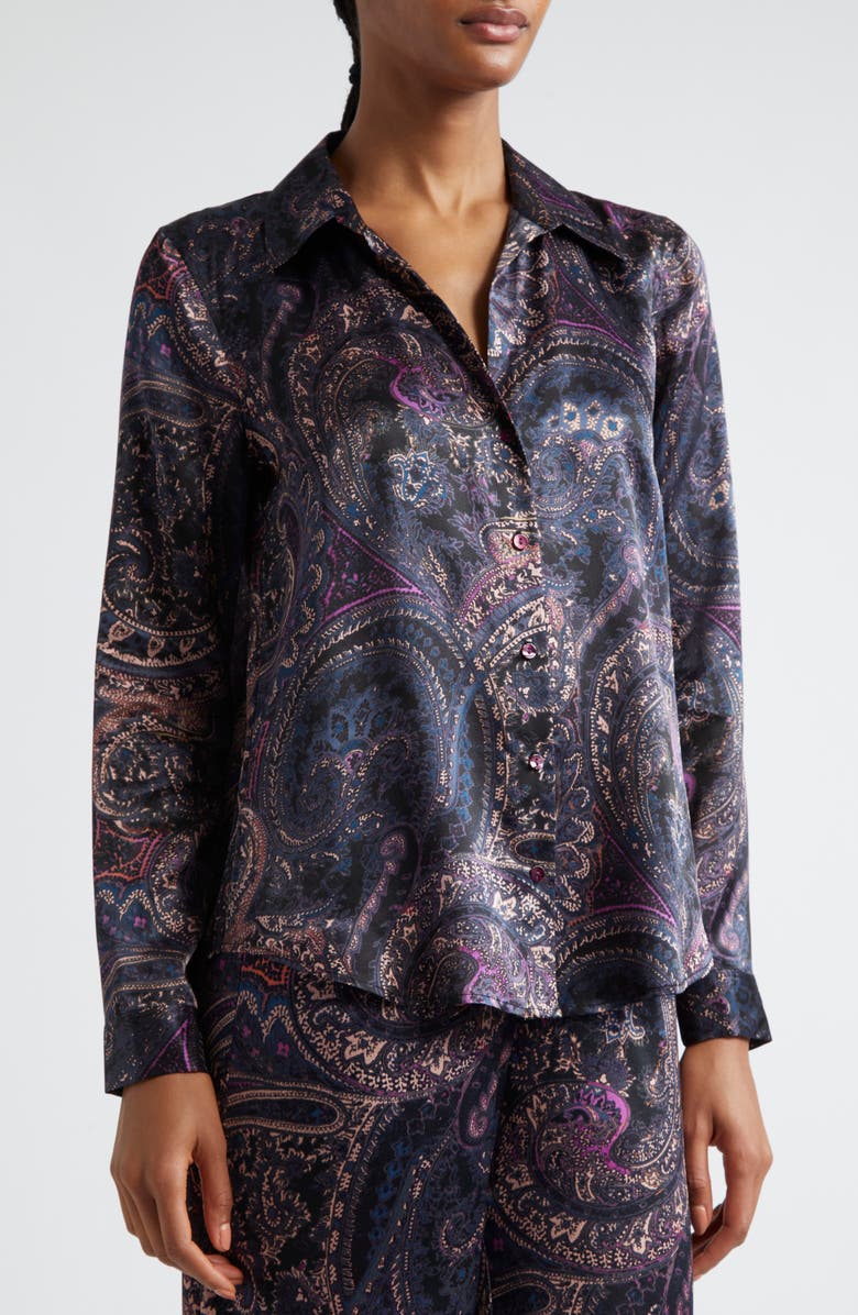 L'AGENCE Tyler Paisley Print Long Sleeve Silk Button-Up Shirt, Alternate, color, 