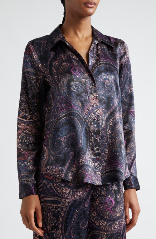 L Agence Colin Satin Blazer In Plum Multi Boute Paisley
