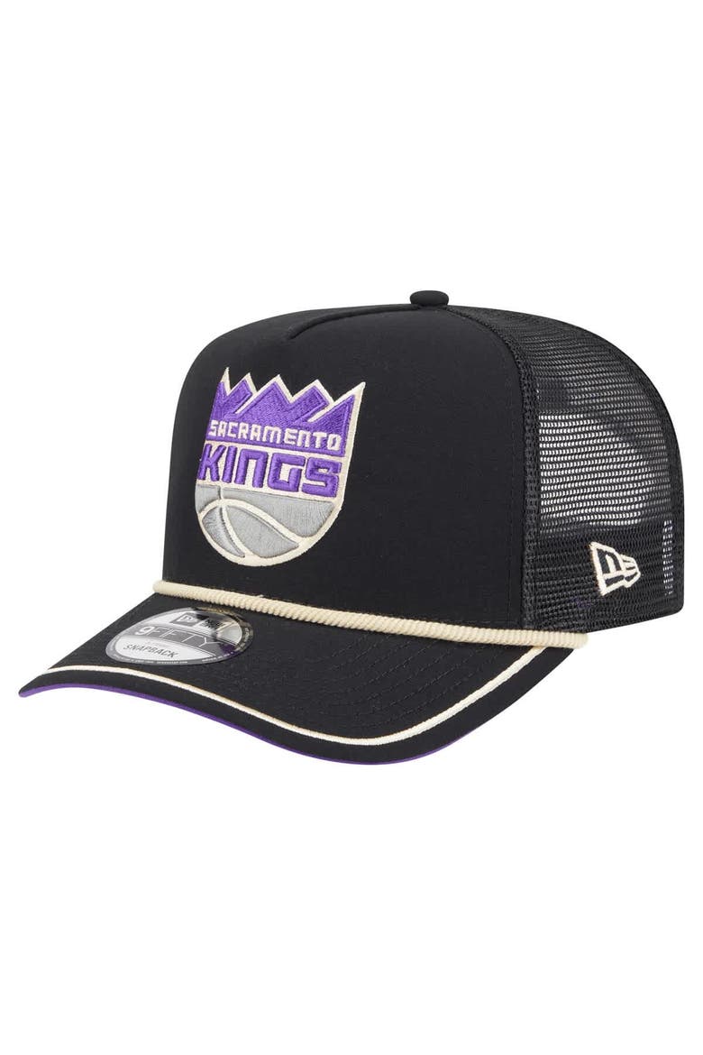 Men's New Era Black Sacramento Kings Vintage Team Rope A-Frame 9FIFTY Snapback Hat, Main, color, Black