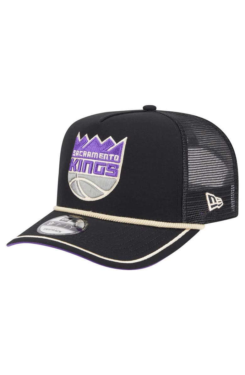 New Era Men's New Era Black Sacramento Kings Vintage Team Rope A-Frame 9FIFTY Snapback Hat, Main, color, Black