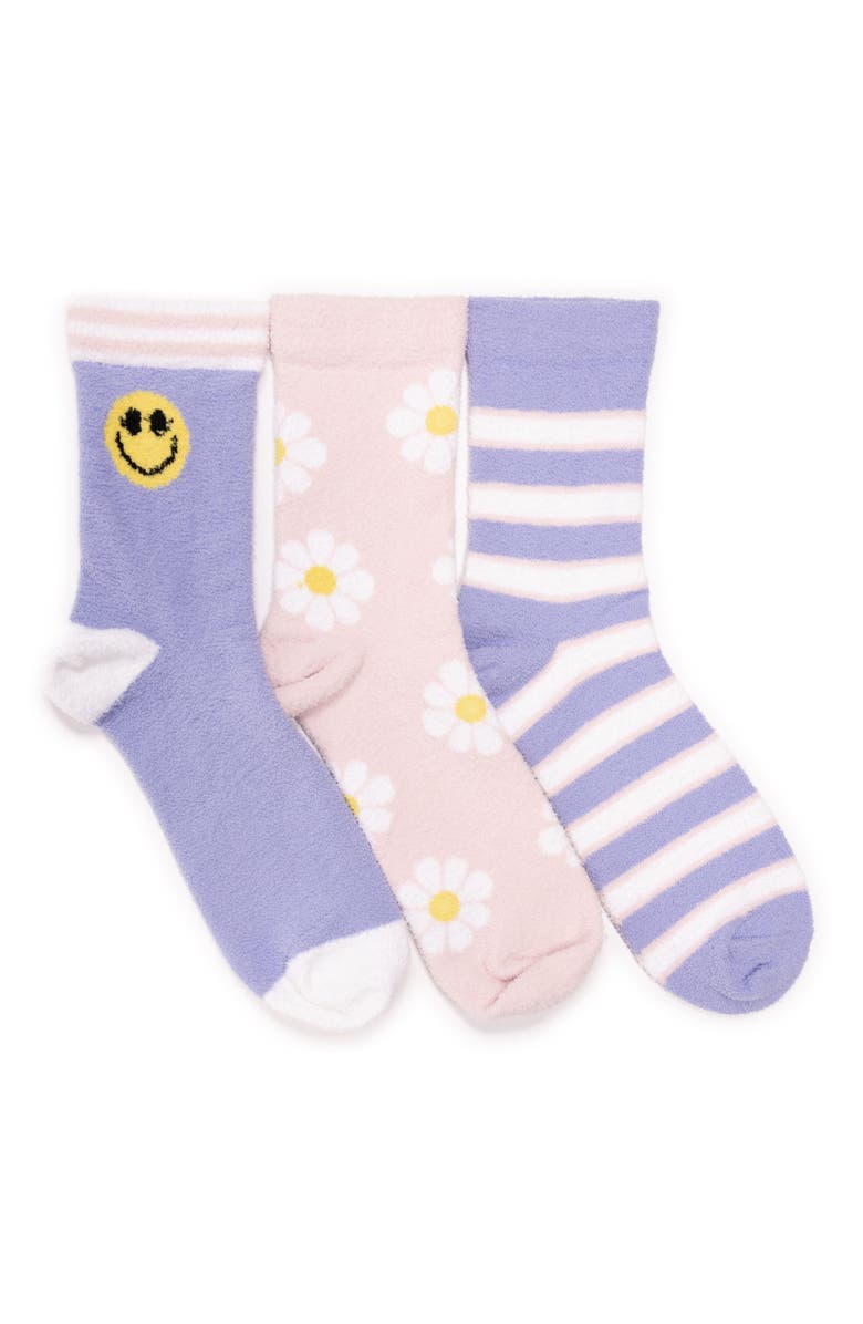 MUK LUKS Cozy Compression Crew Socks 3 Pair Pack, Alternate, color, Lavendar