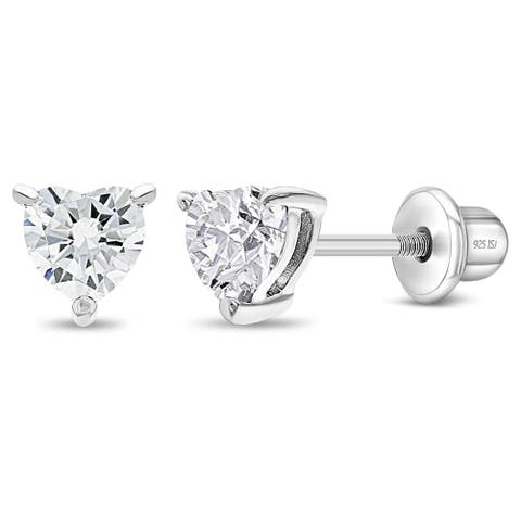 Cubic Zirconia Birthstone Heart Solitaire Earrings