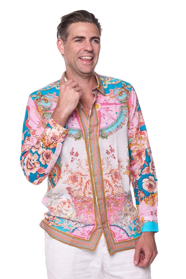 Floral Print Linen & Cotton Blend Button-Up Shirt, Alternate, color, LIGHT PINK
