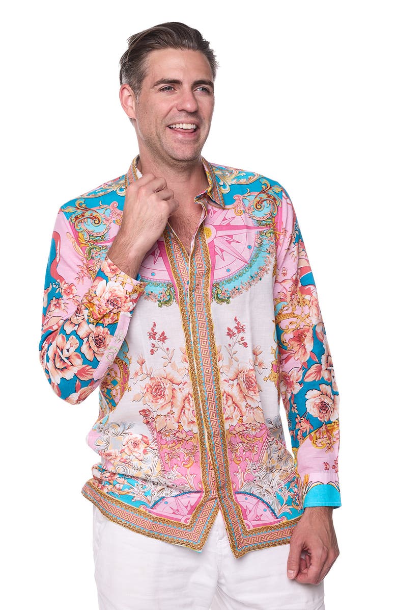 RANEES Floral Print Linen & Cotton Blend Button-Up Shirt, Alternate, color, 