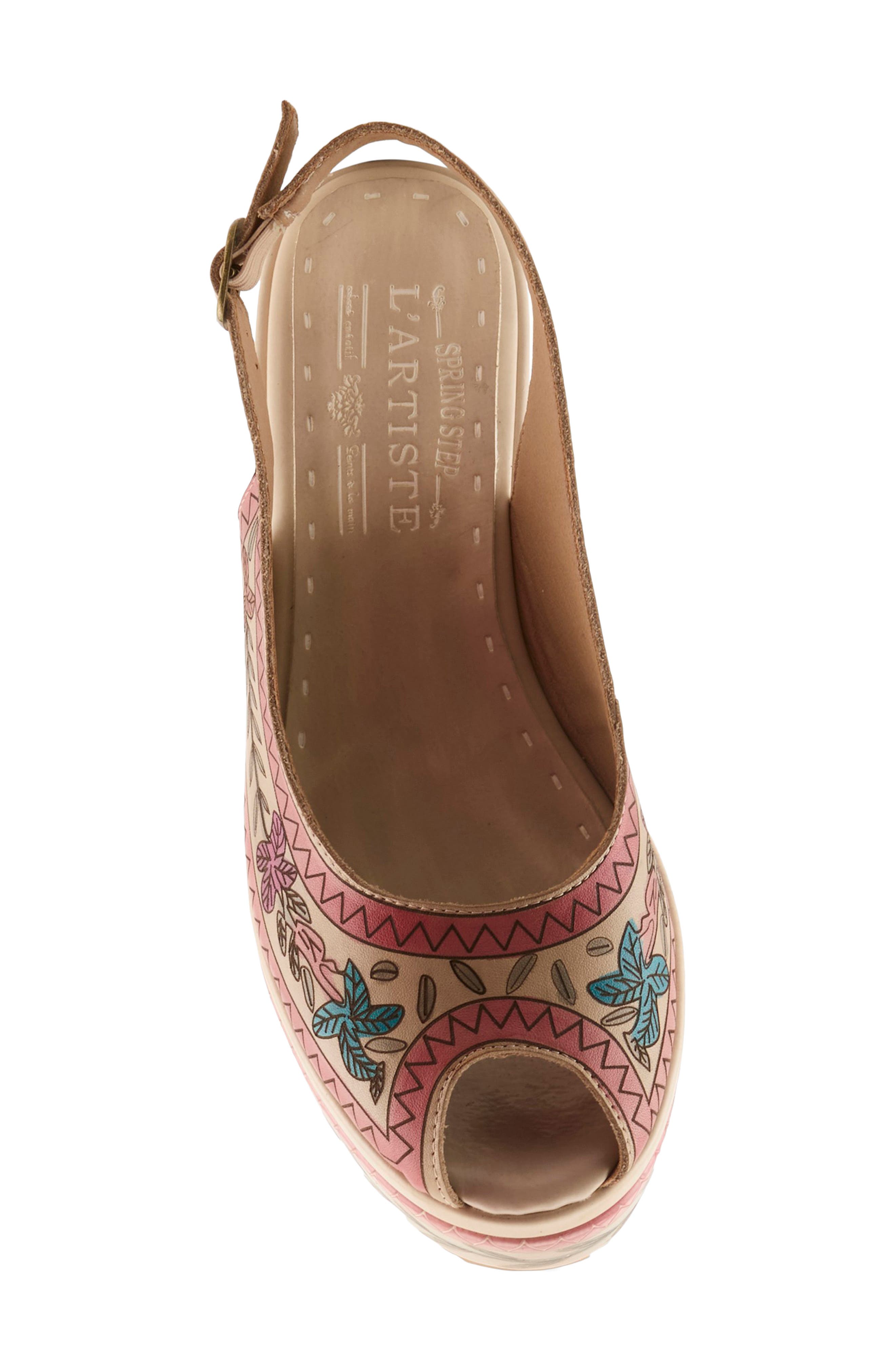 L'Artiste by Spring Step Artdevivre Slingback Platform Wedge, Alternate, color, Beige Multi