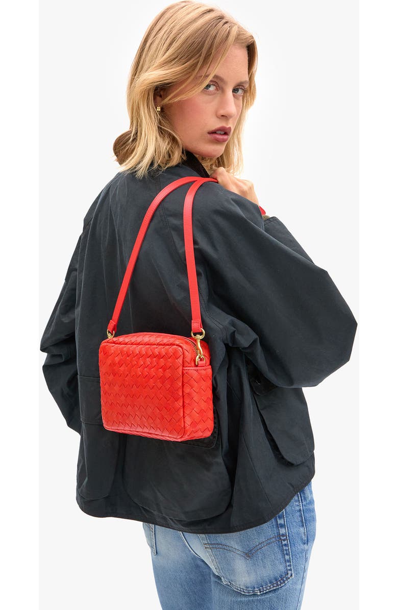 Clare V. Midi Sac Woven Leather Crossbody Bag, Alternate, color, Bright Poppy