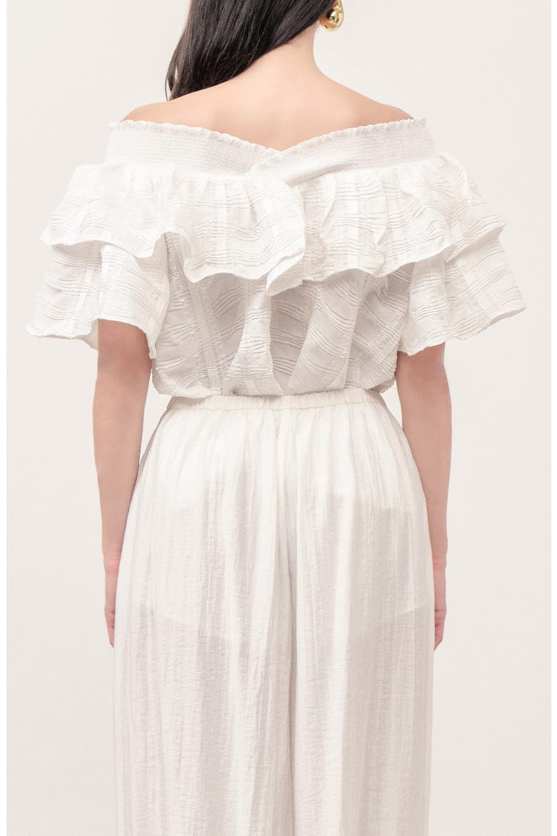 Aurora Ruffle Off the Shoulder Top, Alternate, color, WHITE