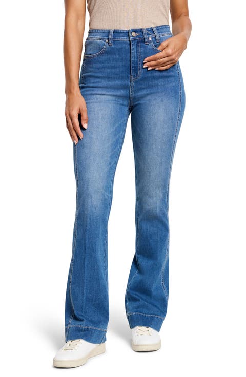 Side Panel High Waist Bootcut Ankle Jeans (Atlantic)