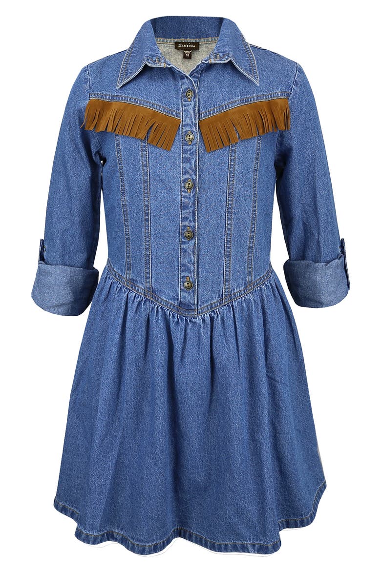 Kids' Western Drop Waist Denim Dress, Main, color, MEDIUM WASH