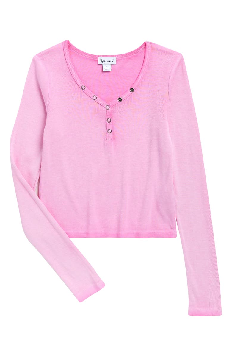 Splendid Kids' Long Sleeve Cotton Blend Henley, Main, color, Strawberry Moon