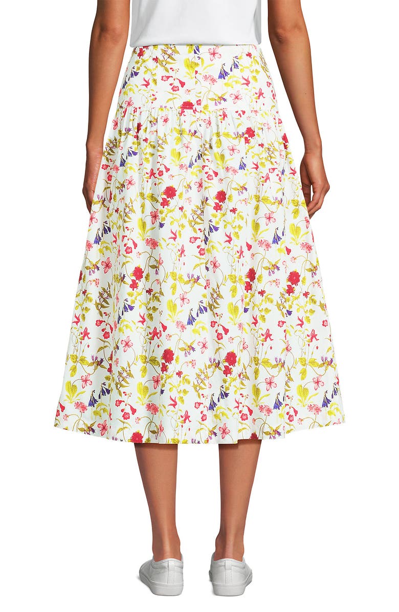 Lands' End Poplin Drop Waist Midi Skirt, Alternate, color, White Multi Garden Floral