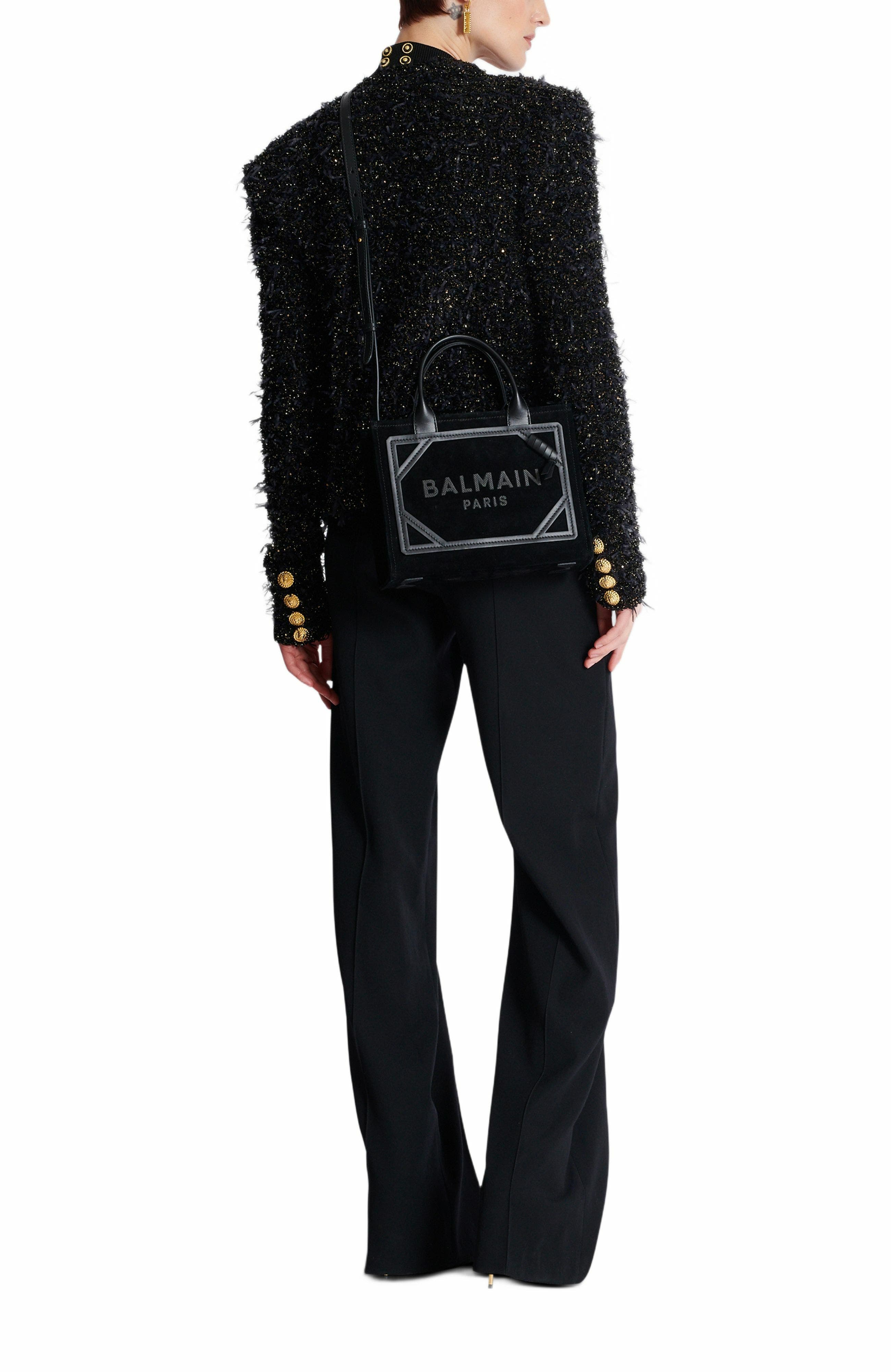 Balmain Small Suede B-Army Tote Bag, Alternate, color, 