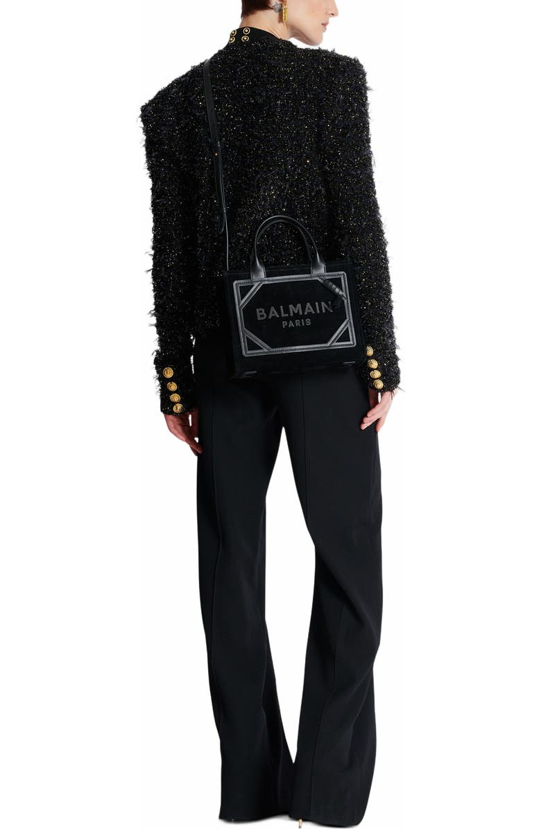 Balmain Small Suede B-Army Tote Bag, Alternate, color,