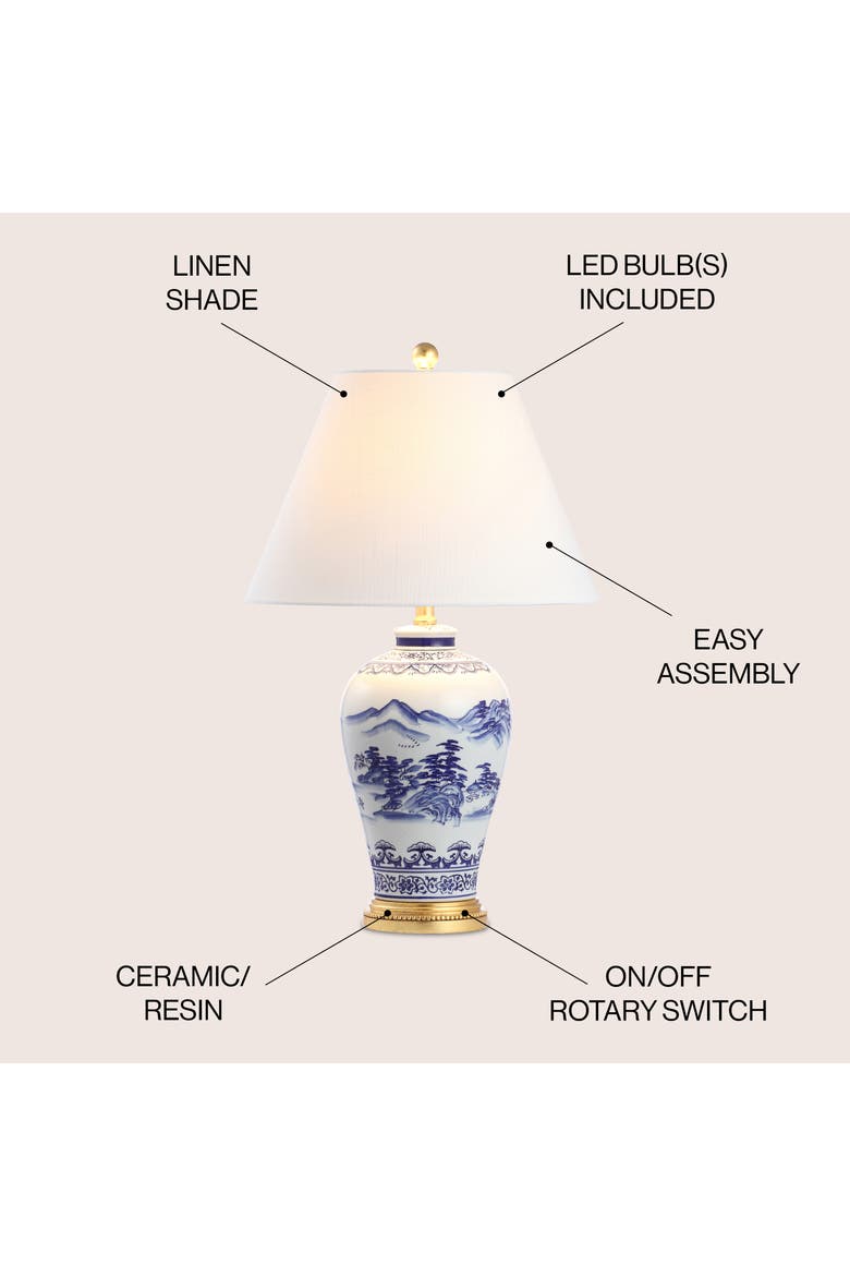Zhou Ceramic/Iron Traditional Cottage LED Table Lamp, Alternate, color, Blue/White