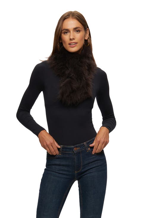 Knit Genuine Shearling Pull-Through Scarf