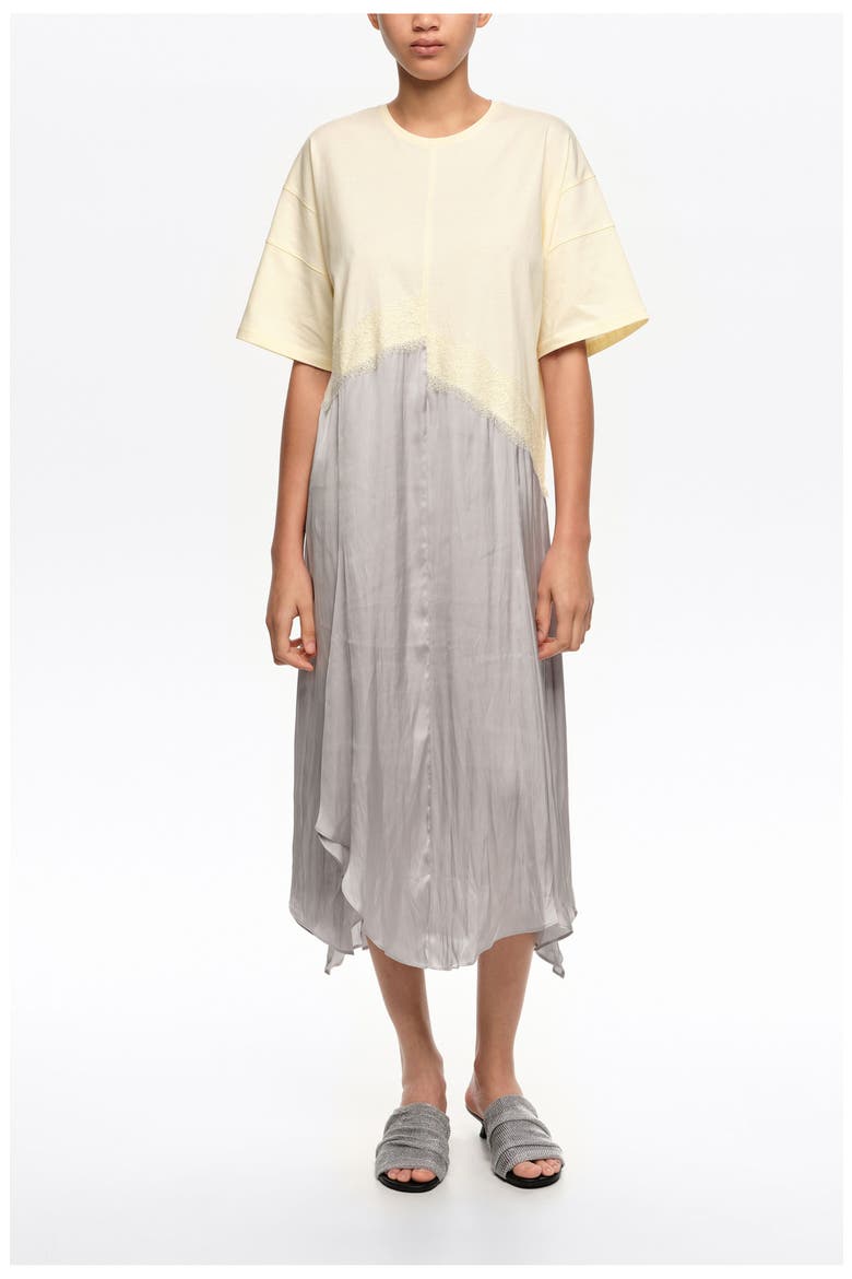 Two-Material Asymmetric Dress, Main, color, LIGHT GREY