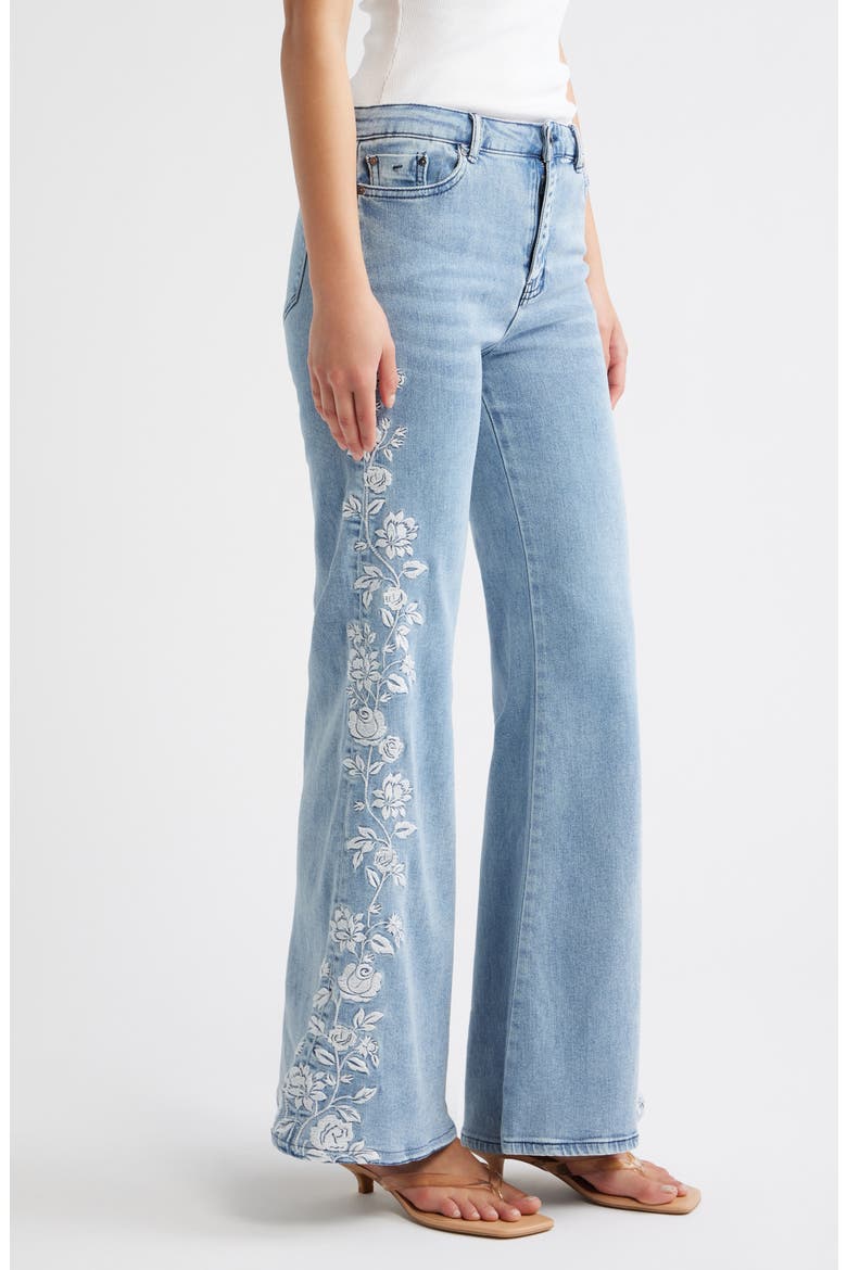 Flower Embroidered Flare Leg Hems, Alternate, color, LIGHT INDIGO