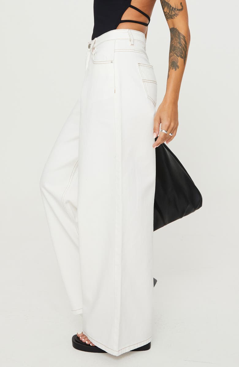 Princess Polly Naylor Mid Rise Wide Leg Jeans, Alternate, color, Cream