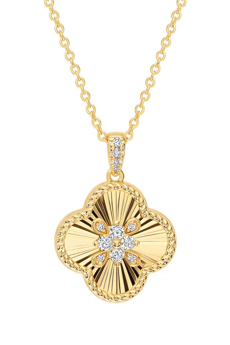 Dolce Sole Fluted Clover Pavé Cubic Zirconia Pendant Necklace, Alternate, color, GOLD