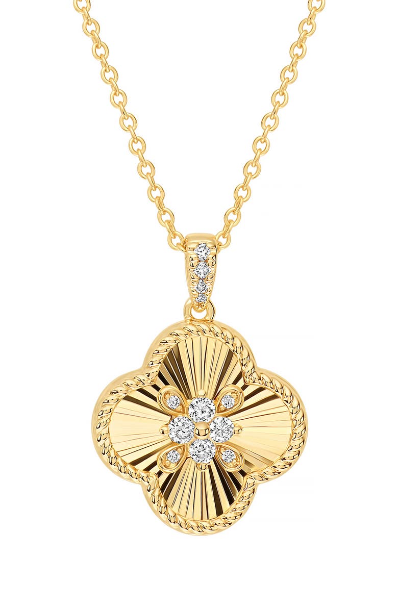 ATHRA LUXE Dolce Sole Fluted Clover Pavé Cubic Zirconia Pendant Necklace, Alternate, color, Gold