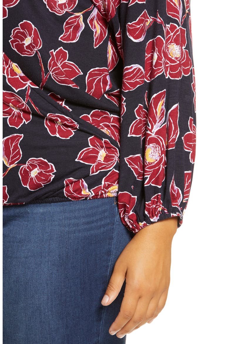 Wrap Front Blouson Top, Alternate, color, NAVY/ BURGUNDY