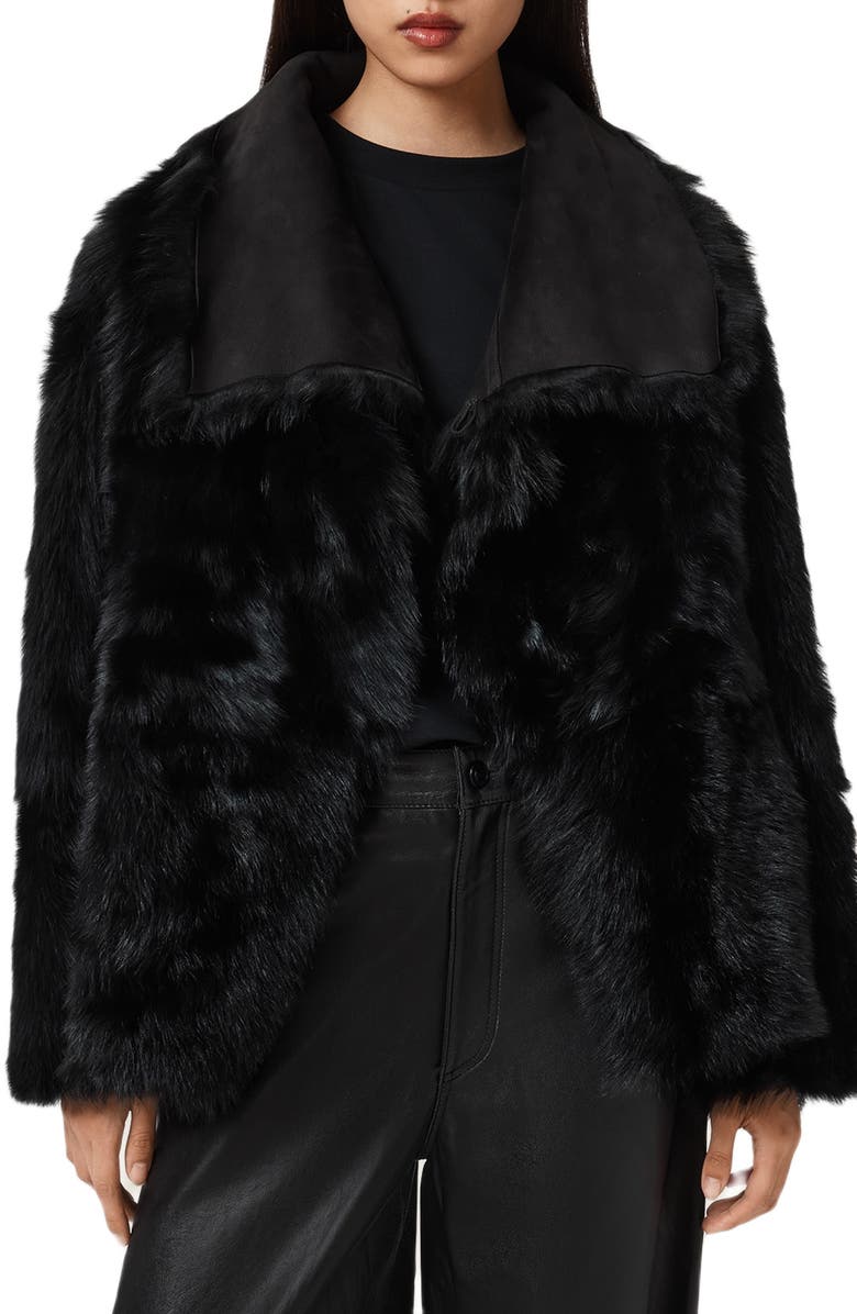 AllSaints Wilton Reversible Genuine Shearling Coat, Main, color, Black