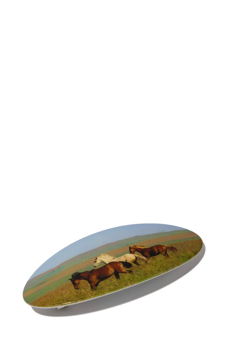 Horse Girl Oval Barrette, Alternate, color, MULTI GREEN