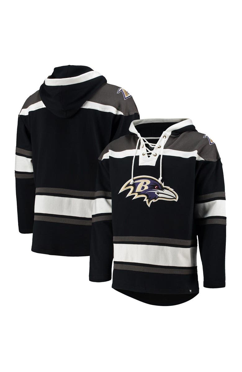 '47 Men's '47 Black Baltimore Ravens Lacer V-Neck Pullover Hoodie, Main, color, 