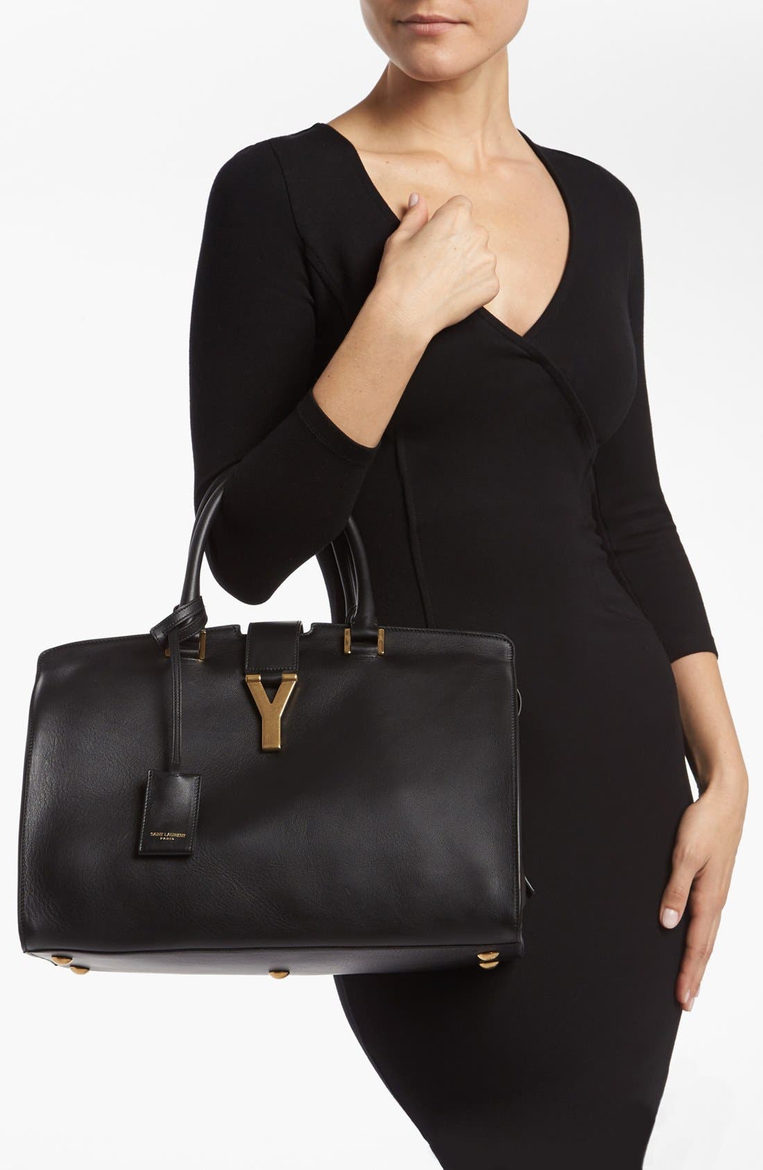 Saint Laurent 'Ligne Y' Leather Satchel, Alternate, color, 