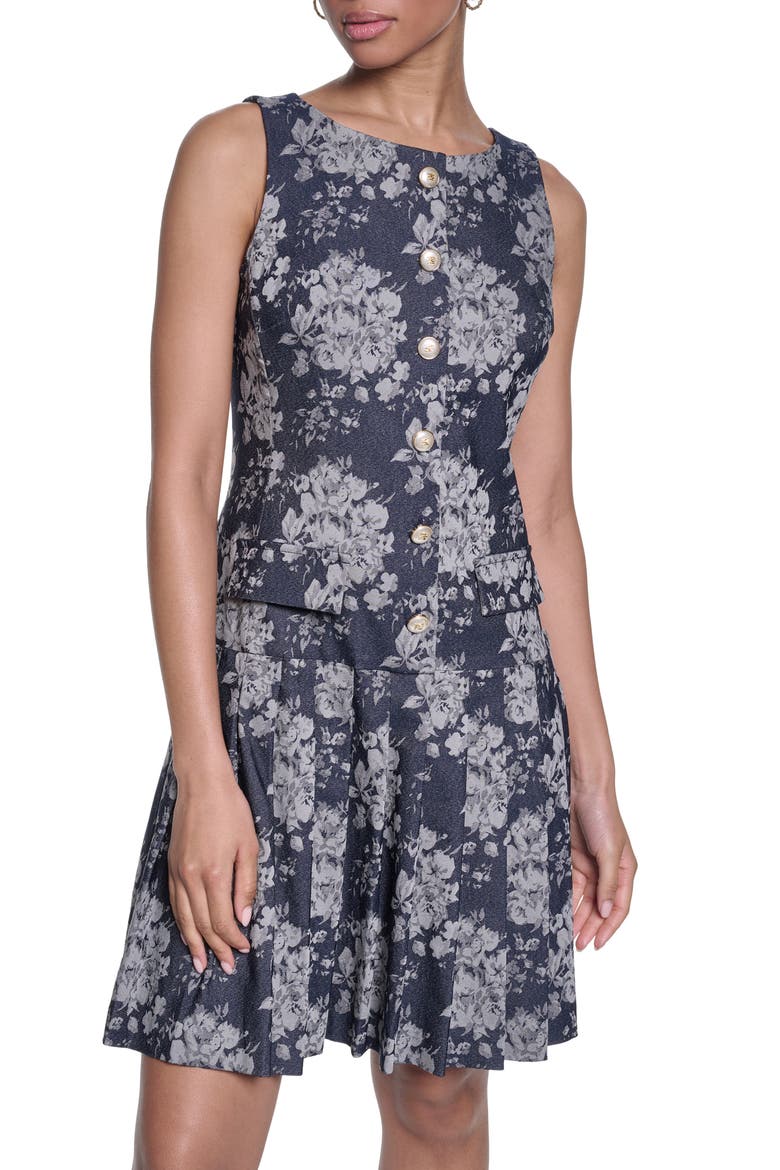Sleeveless Denim Jacquard Minidress, Alternate, color, INDIGO