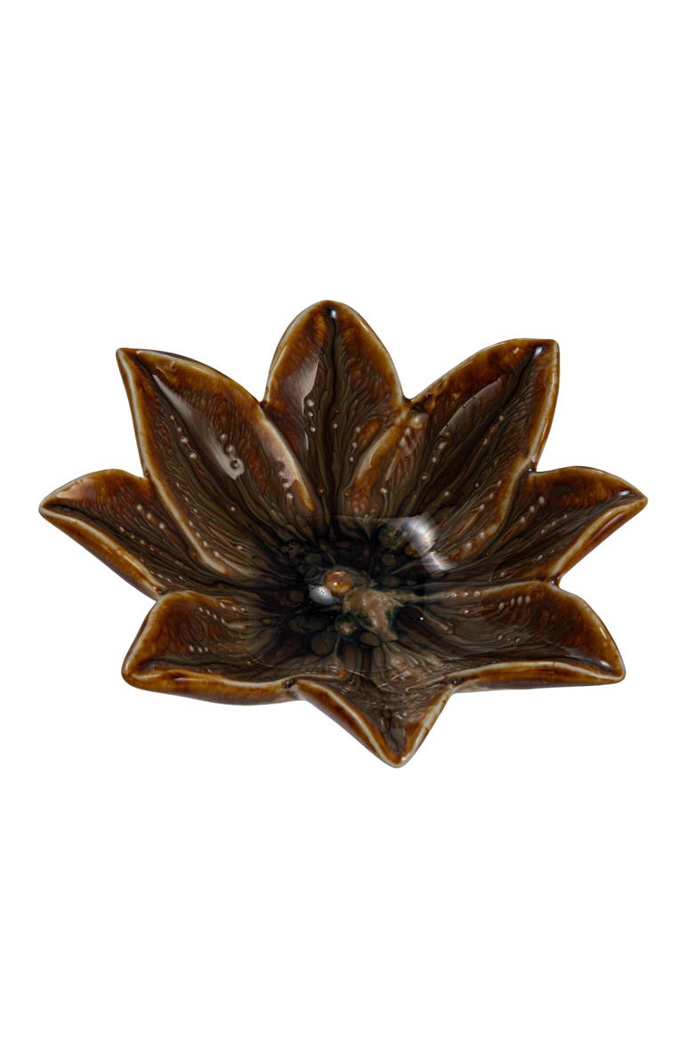 Storied Home Flower Plate with Rustic Glaze, Main, color, Brown
