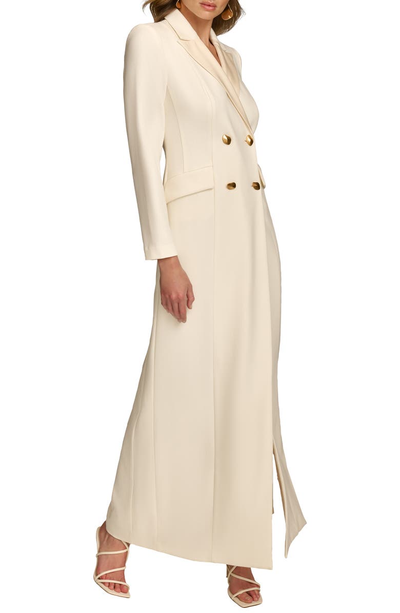 Donna Karan New York Double Breasted Long Sleeve Crepe Blazer Gown, Alternate, color, Pristine/Pearl