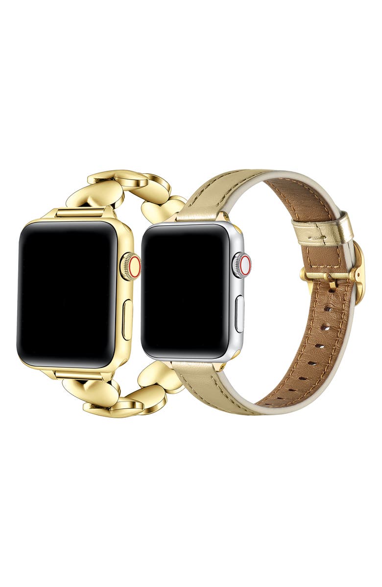 Posh Tech Carmen Lover 2-Pack Heart Link & Leather Apple Watch<sup>®</sup> Watchbands, Alternate, color, 
