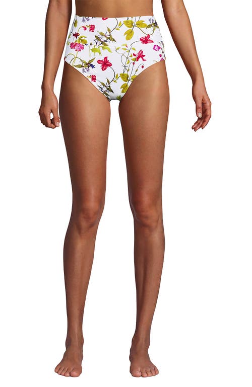 Lands' End Chlorine Resistant Pinchless High Waisted Bikini Bottoms In White Multi Garden Floral