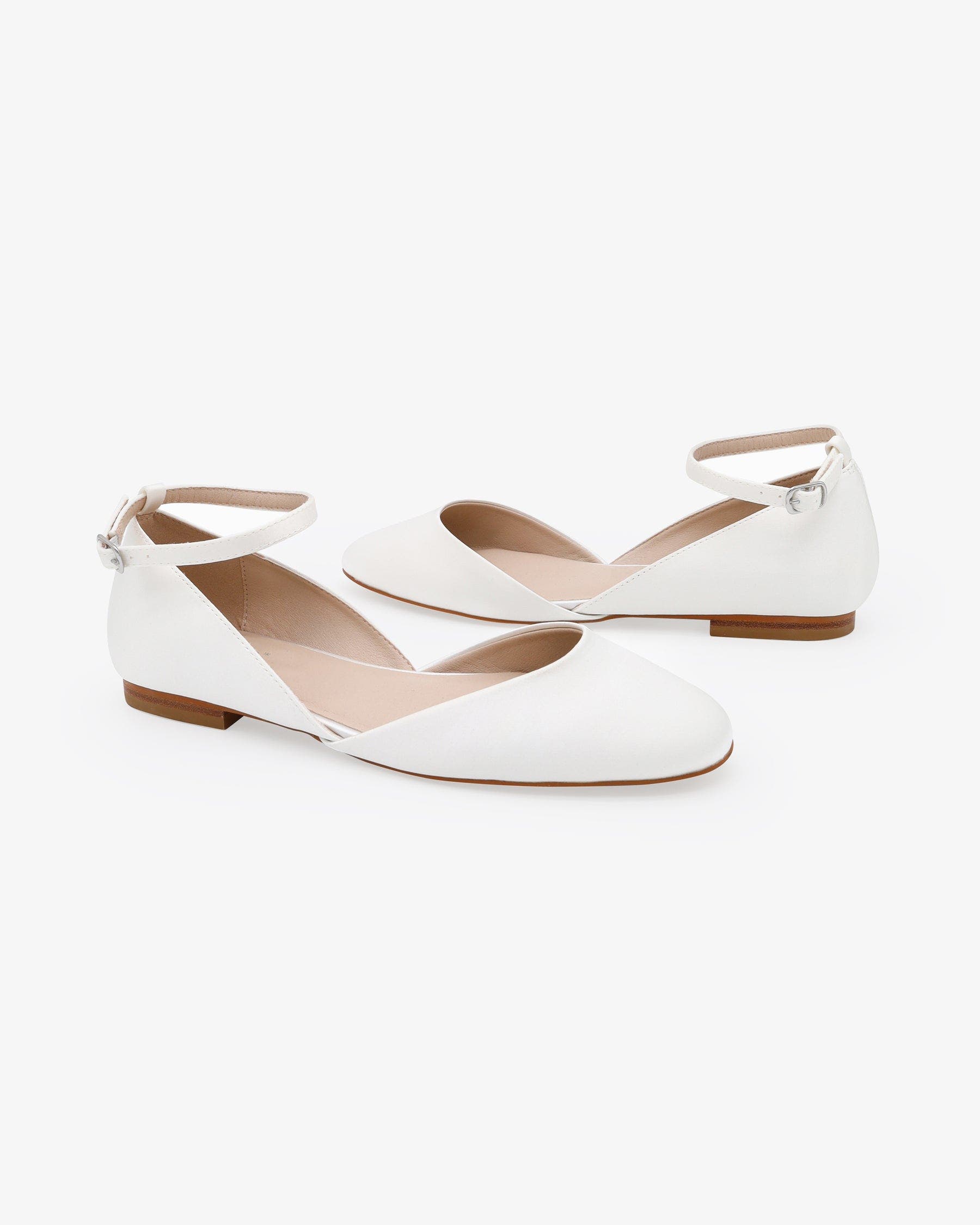 Kailee P Gloria Satin Round Toe Wedding Flat with Ankle Strap, Alternate, color, White