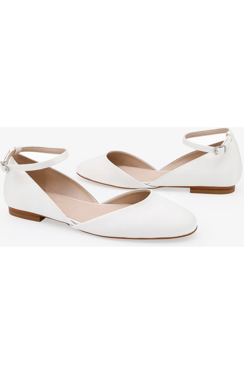 Kailee P Gloria Satin Round Toe Wedding Flat with Ankle Strap, Alternate, color, White
