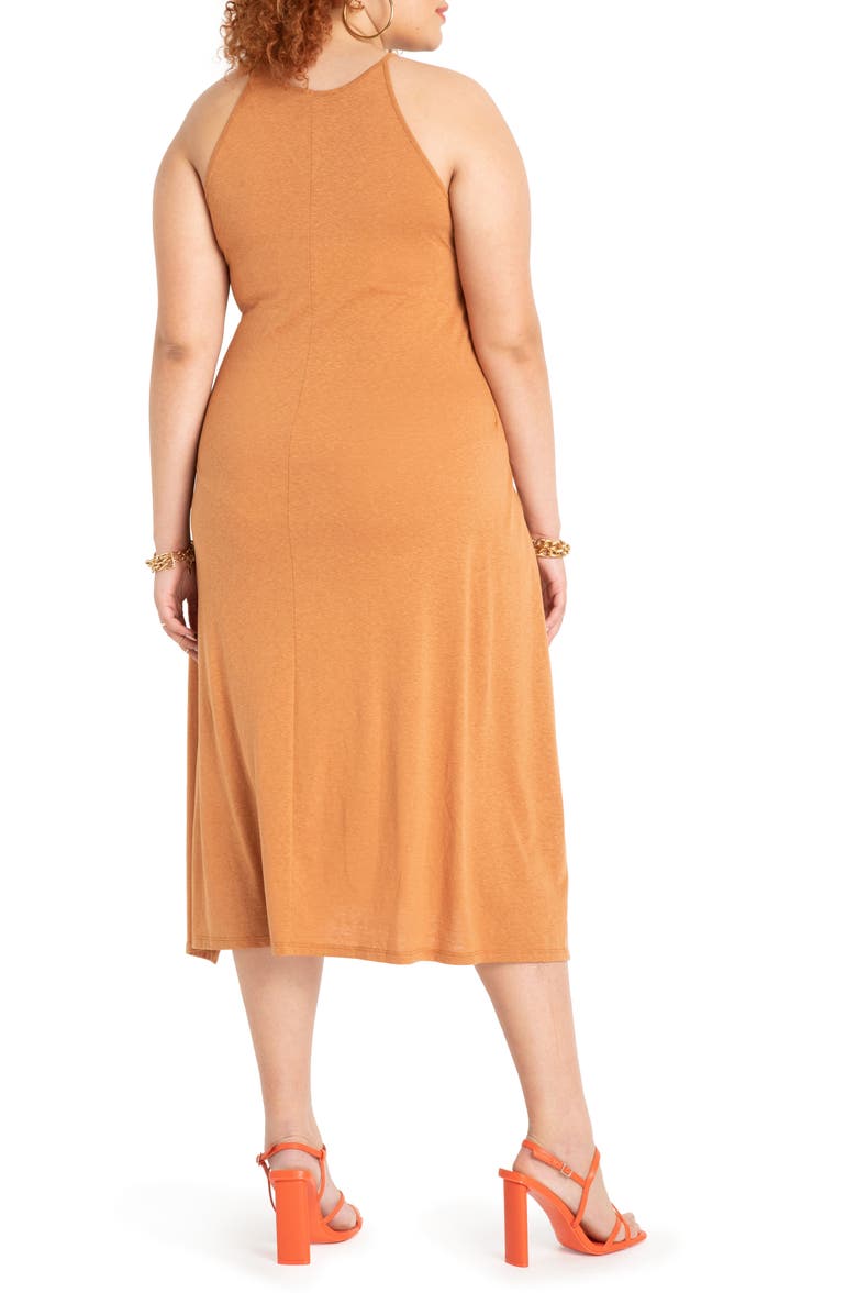 ELOQUII Wrap Front Linen Blend Knit Midi Dress, Alternate, color, 