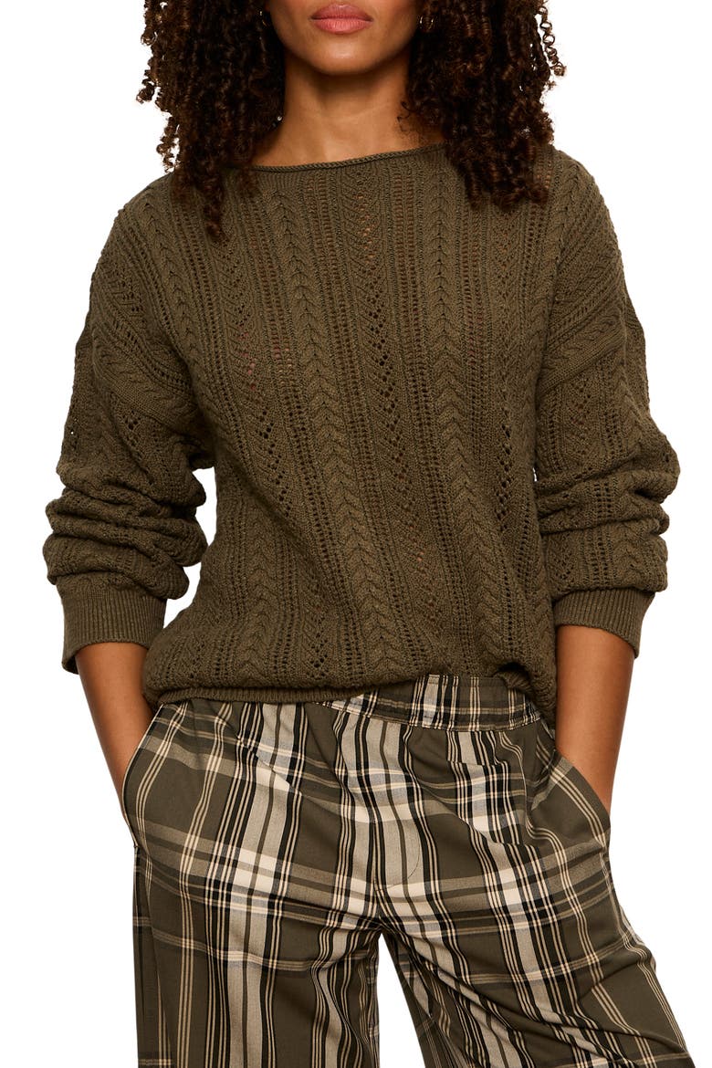 Cable Stitch Cotton Sweater, Alternate, color, GREEN