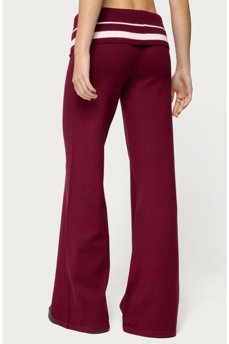 Kaliya Striped Foldover Sweater Pants, Alternate, color, BURGUNDY