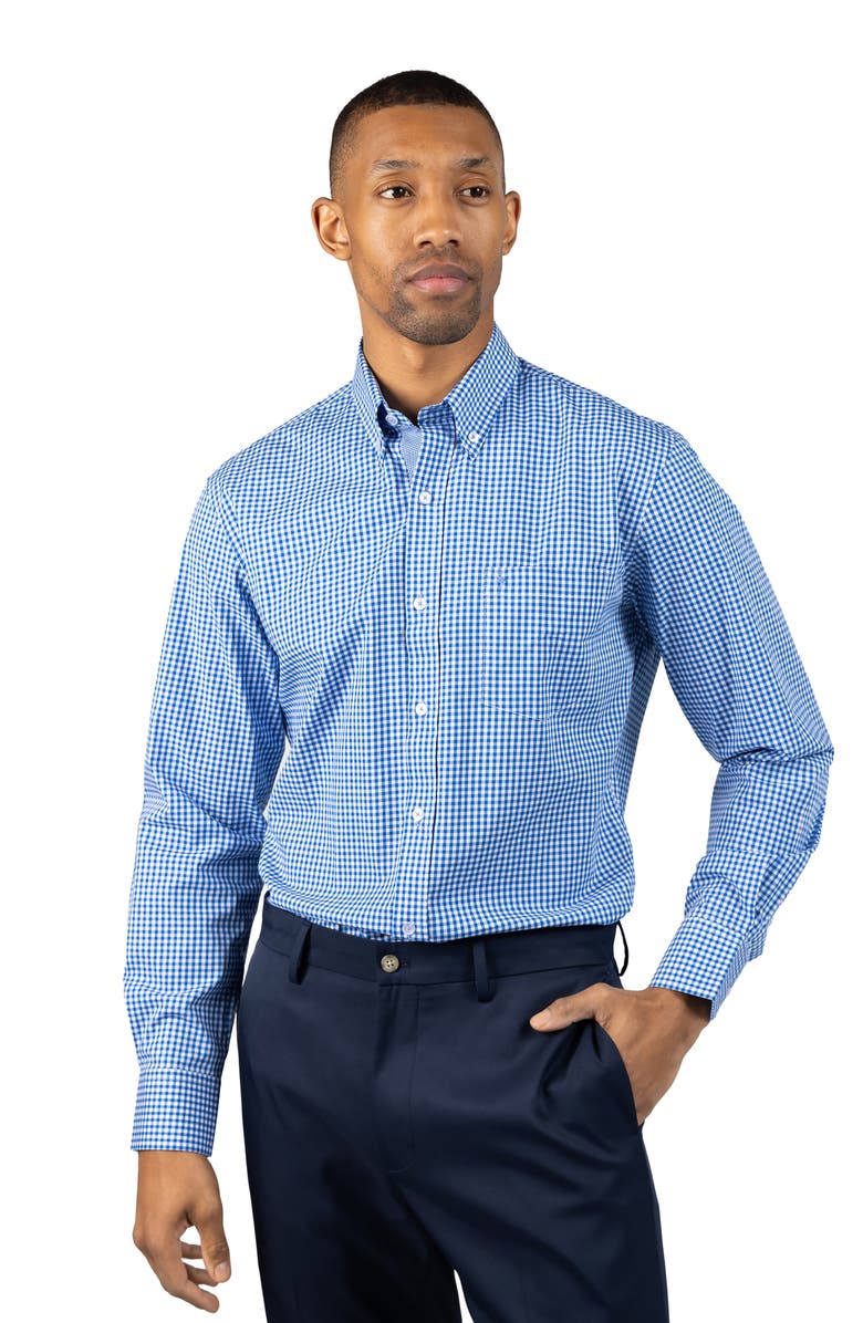 TailorByrd Gingham Stretch Cotton Button-Up Shirt, Alternate, color, Royal