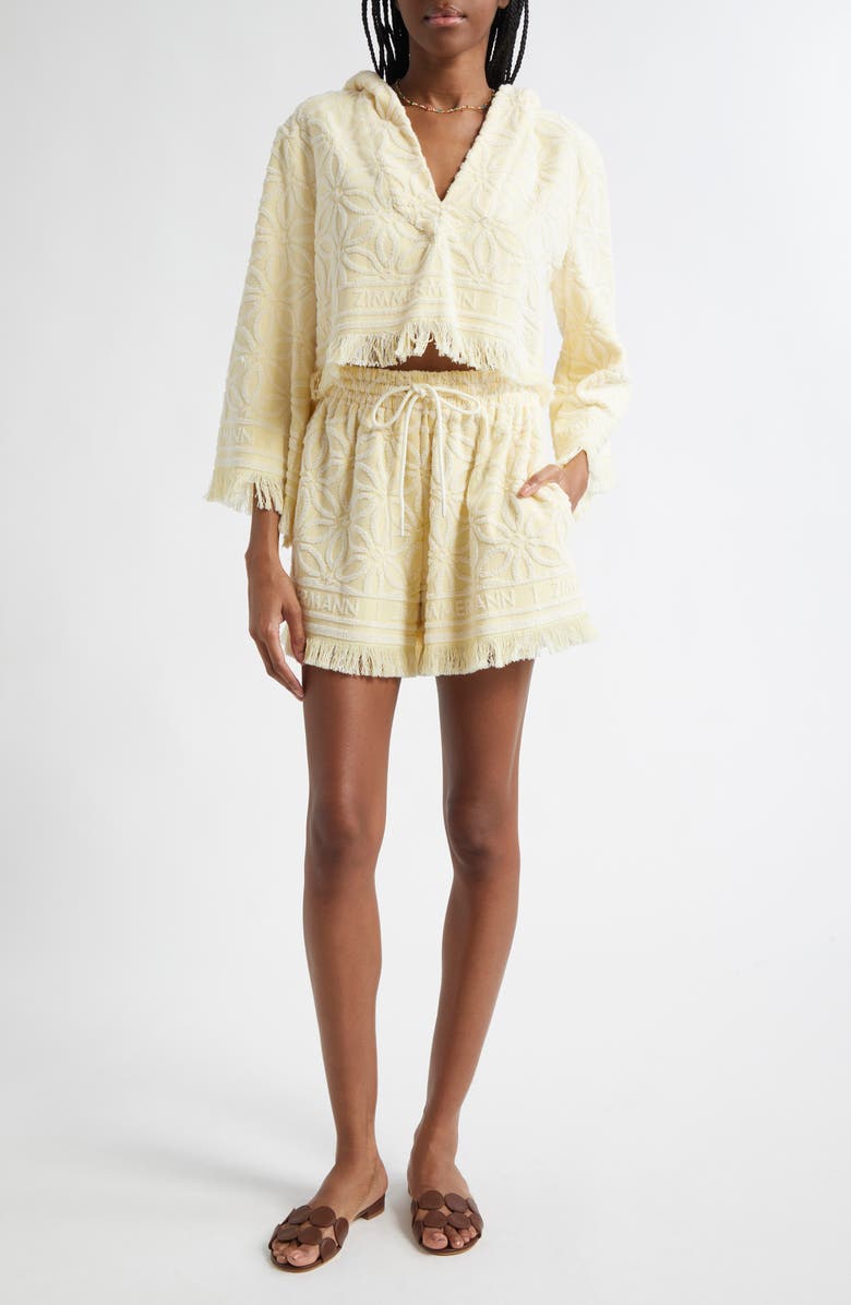 Zimmermann Coco Jacquard Terry Cloth Hooded Top, Alternate, color, Yellow/ Cream