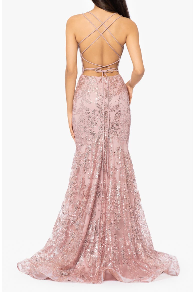 Sequin Mesh Mermaid Gown, Alternate, color, ROSE