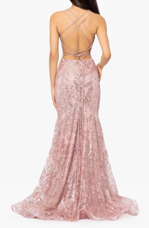 Blondie Nites Sequin Mesh Mermaid Gown In Rose